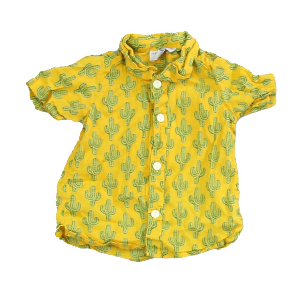 Pax Philomena Boys Yellow | Green Cactus Button Down Short Sleeve size: 3 Months